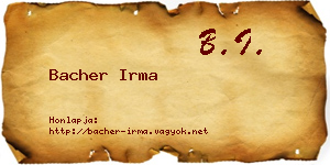 Bacher Irma névjegykártya
